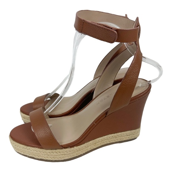 H BY HALSTON Leather Espadrille Wedges Brown/Camel Size 8.5 - Picture 5 of 9